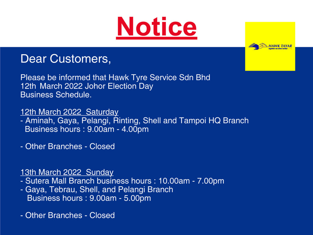 12th March 2022 Johor Election Day Business Schedule.