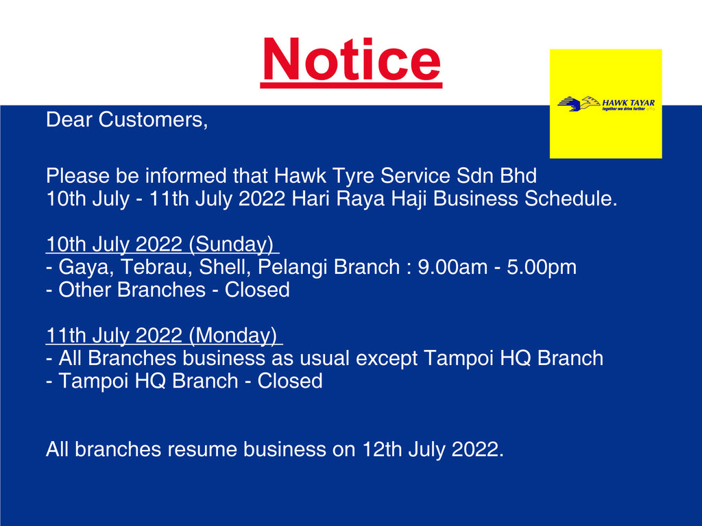 Hari Raya Haji Business Schedule.