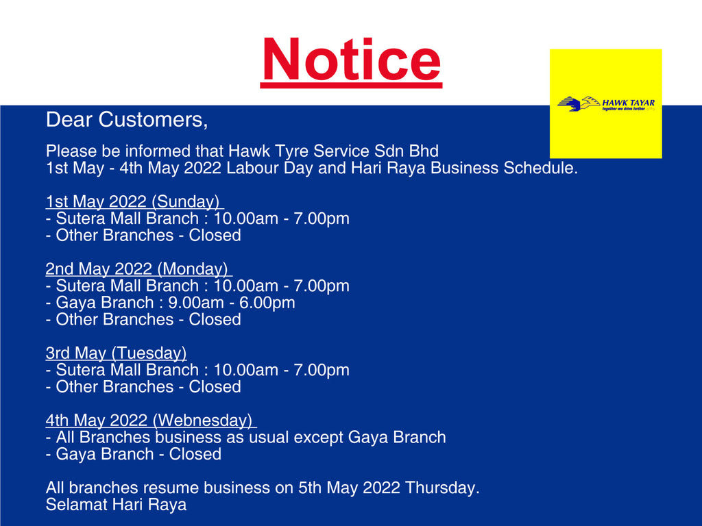 Labour Day and Hari Raya Business Schedule.
